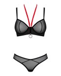 Obsessive - Seksowny Siateczkowy Czarny Set Stringi I Biustonosz Z Czerwoną Wstążką Glandez M/L Obsessive