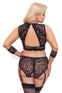 Cottelli Bondage - Koronkowy Zestaw Majtki Do Pończoch + Biustonosz Czarny 3XL Cottelli BONDAGE