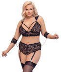Cottelli Bondage - Koronkowy Zestaw Majtki Do Pończoch + Biustonosz Czarny 4XL Cottelli BONDAGE
