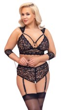 Cottelli Bondage - Koronkowy Zestaw Majtki Do Pończoch + Biustonosz Czarny 4XL Cottelli BONDAGE