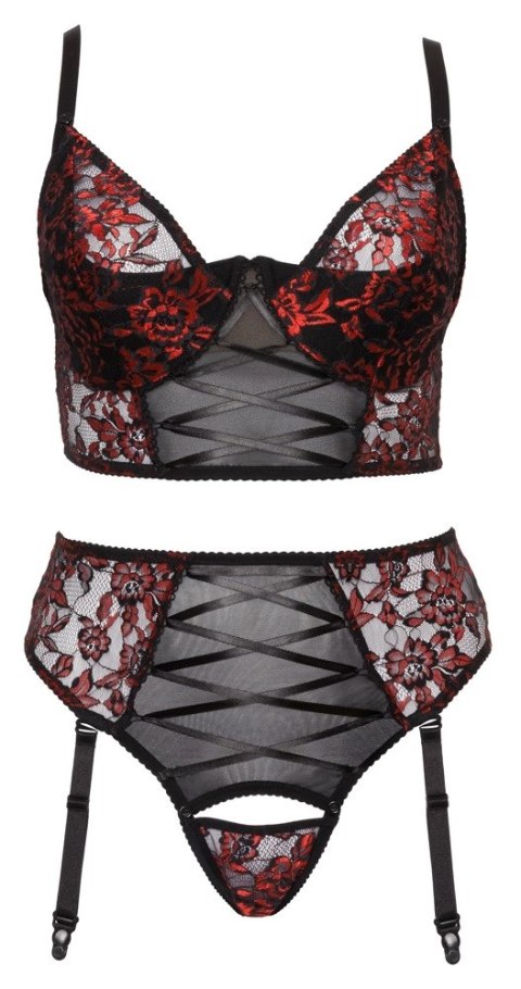 Cottelli CURVES - Seksowny Zestaw Z Kwiatowej Koronki Czarno-Czerwony 85C/L Cottelli CURVES Cottelli CURVES - Seksowny Zestaw Z Kwiatowej Koronki Czarno-Czerwony 85C/L Cottelli CURVES