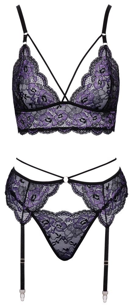 Cottelli LINGERIE - Seksowna Koronkowa Braletka Pas Do Pończoch I Stringi Czarny-Fioletowy XL Cottelli LINGERIE Cottelli LINGERIE - Seksowna Koronkowa Braletka Pas Do Pończoch I Stringi Czarny-Fioletowy XL Cottelli LINGERIE