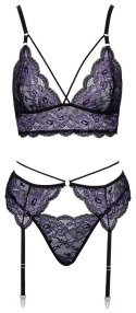 Cottelli LINGERIE - Seksowna Koronkowa Braletka Pas Do Pończoch I Stringi Czarny-Fioletowy M Cottelli LINGERIE