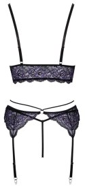Cottelli LINGERIE - Seksowna Koronkowa Braletka Pas Do Pończoch I Stringi Czarny-Fioletowy M Cottelli LINGERIE
