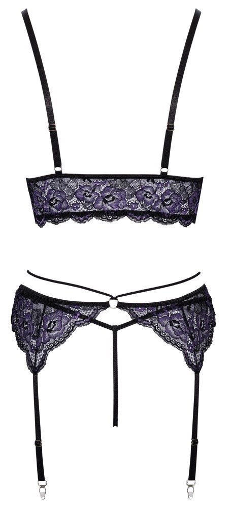 Cottelli LINGERIE - Seksowna Koronkowa Braletka Pas Do Pończoch I Stringi Czarny-Fioletowy S Cottelli LINGERIE Cottelli LINGERIE - Seksowna Koronkowa Braletka Pas Do Pończoch I Stringi Czarny-Fioletowy S Cottelli LINGERIE