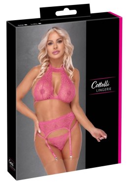 Cottelli LINGERIE - Seksowny Różowy Komplecik Biustonosz Pas I Stringi S/M Cottelli LINGERIE