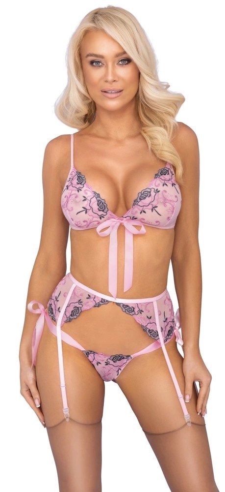 Kissable - Seksowny 3-Częściowy Różowy Kwiatowy Komplecik S/M Kissable Kissable - Seksowny 3-Częściowy Różowy Kwiatowy Komplecik S/M Kissable