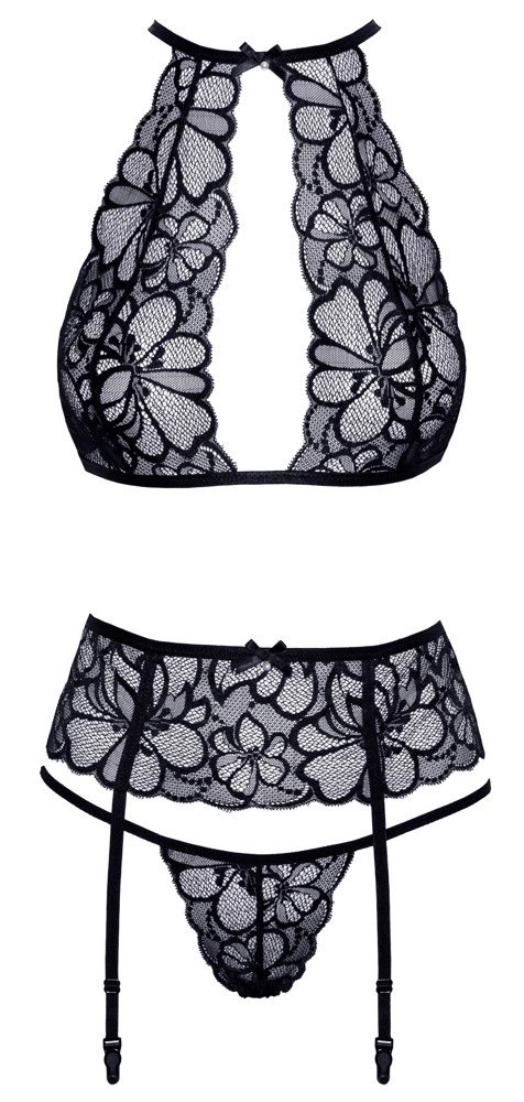 Kissable - Zmysłowy Koronkowy Komplecik Z Kwiatowym Wzorem Czarny L/XL Kissable Kissable - Zmysłowy Koronkowy Komplecik Z Kwiatowym Wzorem Czarny L/XL Kissable