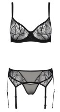 Passion - Seksowny 3-Częściowy Koronkowy Komplecik Czarny Leafa L/XL Passion