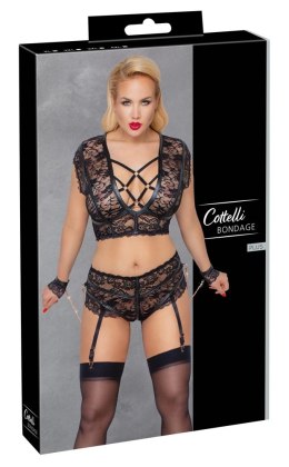 Cottelli Bondage - Koronkowy Biustonosz I Majteczki Bez Krocza Z Mankietami 4XL Cottelli BONDAGE