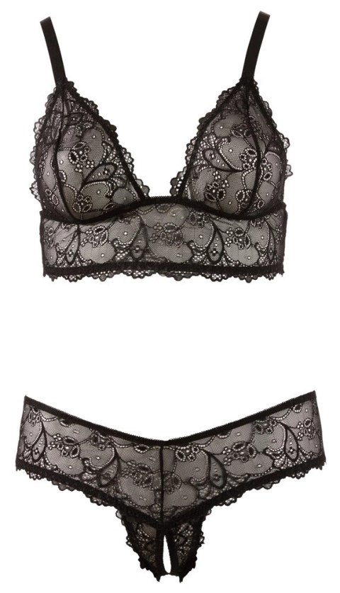 Cottelli CURVES - Czarny Koronkowy Zestaw Stanik Bez Zapięcia I Stringi Bez Kroku 2XL Cottelli CURVES Cottelli CURVES - Czarny Koronkowy Zestaw Stanik Bez Zapięcia I Stringi Bez Kroku 2XL Cottelli CURVES