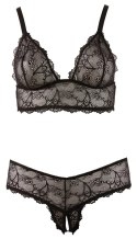 Cottelli CURVES - Czarny Koronkowy Zestaw Stanik Bez Zapięcia I Stringi Bez Kroku XL Cottelli CURVES