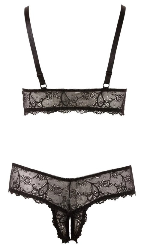 Cottelli CURVES - Czarny Koronkowy Zestaw Stanik Bez Zapięcia I Stringi Bez Kroku XL Cottelli CURVES Cottelli CURVES - Czarny Koronkowy Zestaw Stanik Bez Zapięcia I Stringi Bez Kroku XL Cottelli CURVES