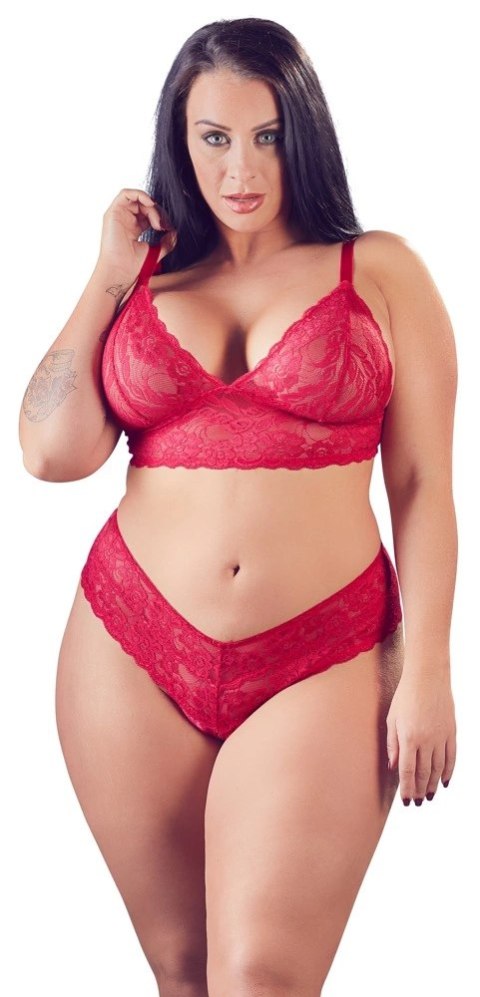 Cottelli CURVES - Czerwony Koronkowy Zestaw Stanik Bez Zapięcia I Stringi Bez Kroku 2XL Cottelli CURVES Cottelli CURVES - Czerwony Koronkowy Zestaw Stanik Bez Zapięcia I Stringi Bez Kroku 2XL Cottelli CURVES