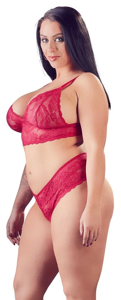 Cottelli CURVES - Czerwony Koronkowy Zestaw Stanik Bez Zapięcia I Stringi Bez Kroku 2XL Cottelli CURVES Cottelli CURVES - Czerwony Koronkowy Zestaw Stanik Bez Zapięcia I Stringi Bez Kroku 2XL Cottelli CURVES
