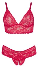 Cottelli CURVES - Czerwony Koronkowy Zestaw Stanik Bez Zapięcia I Stringi Bez Kroku 2XL Cottelli CURVES