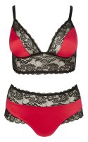Cottelli CURVES - Seksowny Komplecik Stanik I Stringi Z Elegancką Koronką Czarno-Czerwony 3XL Cottelli CURVES