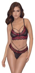 Cottelli LINGERIE - 2-Częściowy Komplecik Z Siateczką I Kwiatową Koronką Czarno-Czerwony L Cottelli LINGERIE