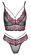 Cottelli LINGERIE - 2-Częściowy Komplecik Z Siateczką I Kwiatową Koronką Czarno-Czerwony L Cottelli LINGERIE