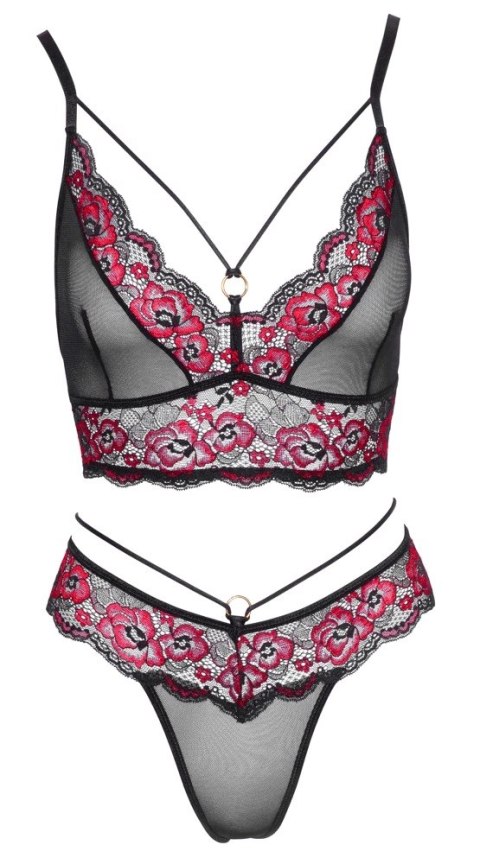 Cottelli LINGERIE - 2-Częściowy Komplecik Z Siateczką I Kwiatową Koronką Czarno-Czerwony L Cottelli LINGERIE Cottelli LINGERIE - 2-Częściowy Komplecik Z Siateczką I Kwiatową Koronką Czarno-Czerwony L Cottelli LINGERIE