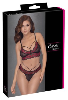 Cottelli LINGERIE - 2-Częściowy Komplecik Z Siateczką I Kwiatową Koronką Czarno-Czerwony S Cottelli LINGERIE