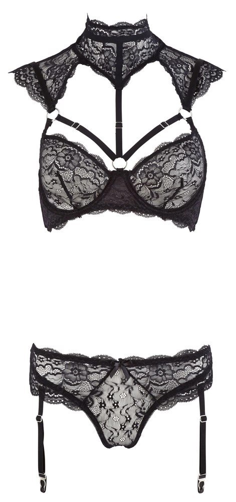 Cottelli LINGERIE - Koronkowy Biustonosz Z Kołnierzem I Stringi Z Paskami Do Pończoch 75C/S Cottelli LINGERIE Cottelli LINGERIE - Koronkowy Biustonosz Z Kołnierzem I Stringi Z Paskami Do Pończoch 75C/S Cottelli LINGERIE