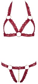 Cottelli LINGERIE - Otwarty Koronkowy Biustonosz + Stringi Z Łańcuszkiem Czerwony M/L Cottelli LINGERIE
