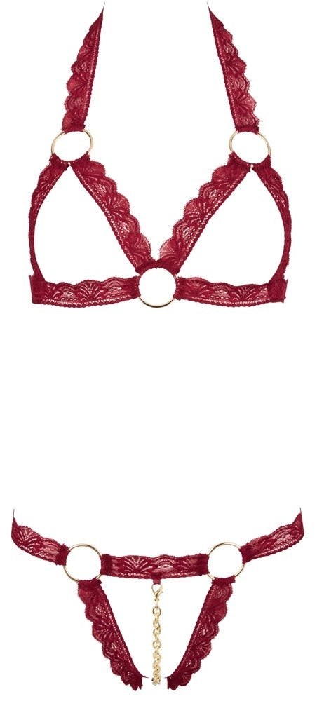 Cottelli LINGERIE - Otwarty Koronkowy Biustonosz + Stringi Z Łańcuszkiem Czerwony M/L Cottelli LINGERIE Cottelli LINGERIE - Otwarty Koronkowy Biustonosz + Stringi Z Łańcuszkiem Czerwony M/L Cottelli LINGERIE