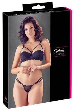 Cottelli LINGERIE - Seksowne Koronkowe Stringi Z Paseczkami I Biustonosz Na Fiszbinach Czarny 85C/L Cottelli LINGERIE