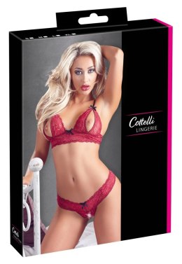 Cottelli LINGERIE - Seksowny Otwarty Biustonosz + Stringi Bez Krocza Czerwone L Cottelli LINGERIE