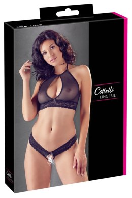 Cottelli LINGERIE - Siateczkowy Biustonosz I Otwarte Stringi Z Delikatną Koronką S/M Cottelli LINGERIE