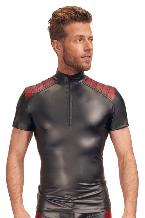 NEK - Czarna Matowa Koszulka Z Kołnierzem I Czerwonymi Wstawkami Na Ramionach 2XL NEK NEK - Czarna Matowa Koszulka Z Kołnierzem I Czerwonymi Wstawkami Na Ramionach 2XL NEK