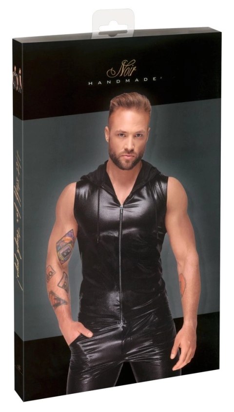 Noir - Seksowny Męski Bezrękawnik Z Kapturem Skóra Węża Czarny 2XL Noir