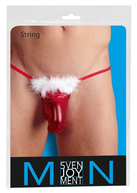 Svenjoyment - Czerwone Męskie Stringi Świąteczne Z Białymi Piórkami S-L Svenjoyment Svenjoyment - Czerwone Męskie Stringi Świąteczne Z Białymi Piórkami S-L Svenjoyment