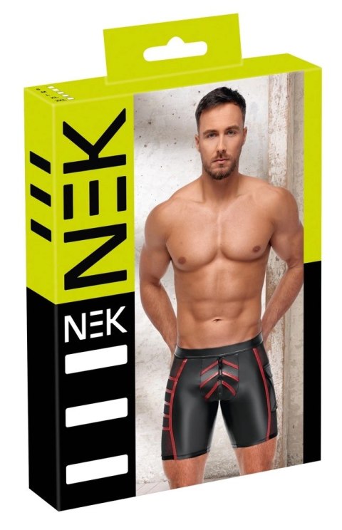 NEK - Seksowne Czarne Matowe Męskie Szorty Z Czerwonymi Wstawkami XL NEK NEK - Seksowne Czarne Matowe Męskie Szorty Z Czerwonymi Wstawkami XL NEK