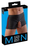 Svenjoyment - Czarne Matowe Bokserki Z Czerwonymi Paskami I Otworem Na Penisa Z Pierścieniem XL Svenjoyment