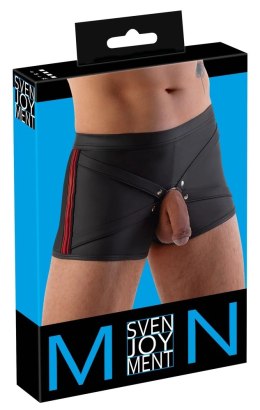 Svenjoyment - Czarne Matowe Bokserki Z Czerwonymi Paskami I Otworem Na Penisa Z Pierścieniem XL Svenjoyment