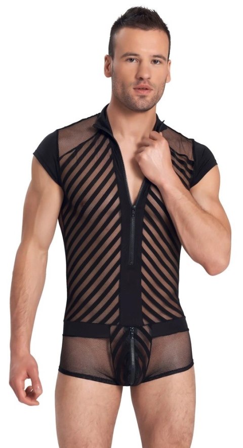 Svenjoyment - Męskie Siateczkowe Body Z Czarnymi Paseczkami I Suwakiem M Svenjoyment Svenjoyment - Męskie Siateczkowe Body Z Czarnymi Paseczkami I Suwakiem M Svenjoyment