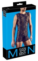 Svenjoyment - Seksowne Męskie Body W Kwiecistą Koronkę Czarne XL Svenjoyment