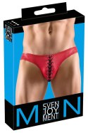 Svenjoyment - Męskie Czerwone Slipy Z Czarnym Sznurowaniem Na Penisa XL Svenjoyment