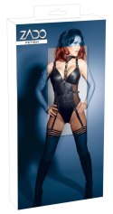ZADO - Czarne Skórzane Body Z 4 Paskami Do Pończoch M ZADO