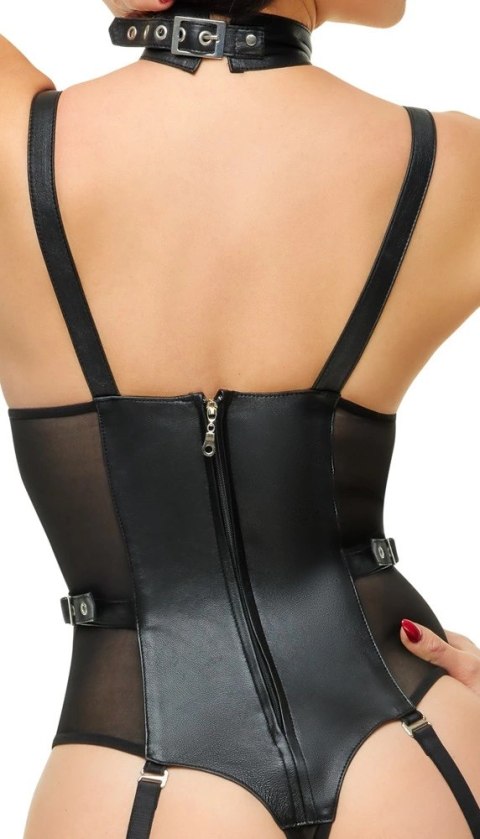 ZADO - Czarne Skórzane Body Z 4 Paskami Do Pończoch XS ZADO ZADO - Czarne Skórzane Body Z 4 Paskami Do Pończoch XS ZADO