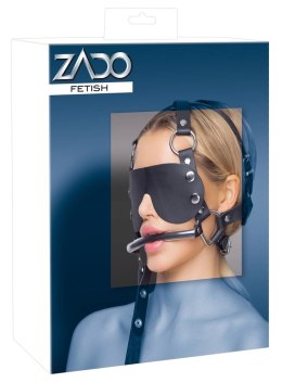 ZADO - Skórzana Maska Na Oczy Ze Stalowym Kneblem I Smyczą Czarne ZADO