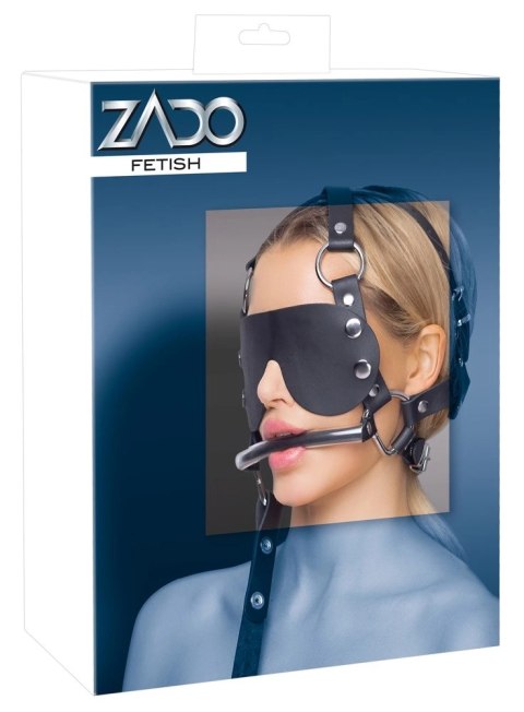 ZADO - Skórzana Maska Na Oczy Ze Stalowym Kneblem I Smyczą Czarne ZADO ZADO - Skórzana Maska Na Oczy Ze Stalowym Kneblem I Smyczą Czarne ZADO