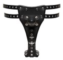 ZADO - Skórzane Stringi Z 3 Wymiennymi Dildami Czarne L/XL ZADO