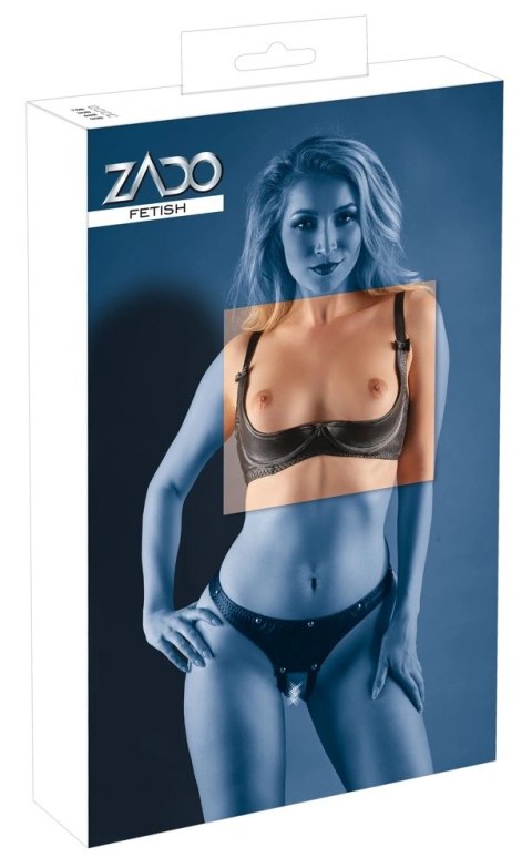 ZADO - Skórzany Biustonosz Otwarty Na Haftki Czarny 85B ZADO