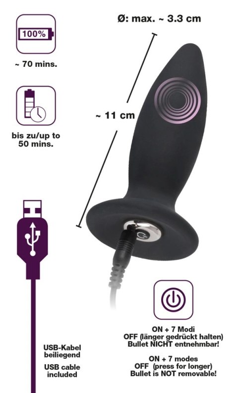 Stożkowy Korek Analny Wibracyjny S(11cm) - Black Velvets Black Velvets Stożkowy Korek Analny Wibracyjny S(11cm) - Black Velvets Black Velvets