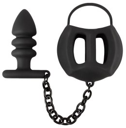 Black Velvets - Klatka Na Jądra Z Korkiem Analnym Czarna Black Velvets