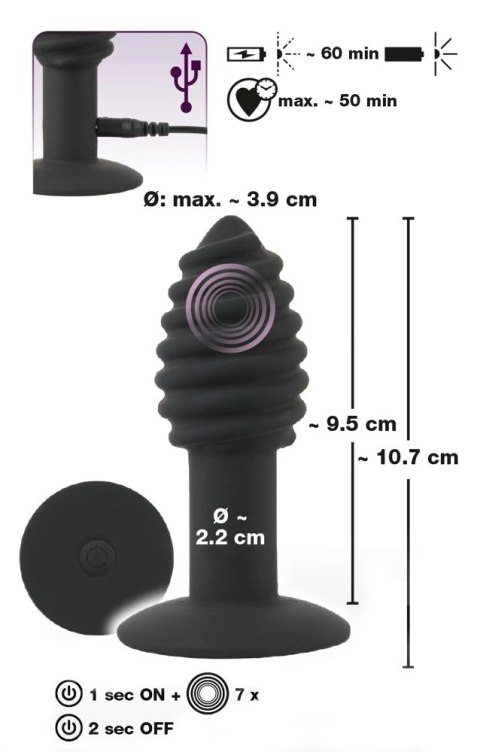 Black Velvets - Korek Analny Twist Butt Z Rowkami I Wibracjami 10 Cm Black Velvets Black Velvets - Korek Analny Twist Butt Z Rowkami I Wibracjami 10 Cm Black Velvets