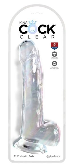 King Cock Clear - Realistyczne Dildo Z Jądrami I Przyssawką Przezroczyste 23 CM King Cock Clear